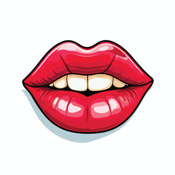 Symbol of 80-90s style kissing lips. Beautiful vect