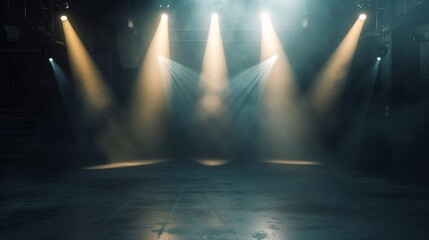 Stage beams cut through the darkness and fog, casting shadows and setting a somber tone for an emotionally charged performance