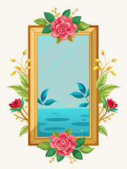 Obraz premium A golden frame adorned with an intricate arrangement of vibrant flowers.