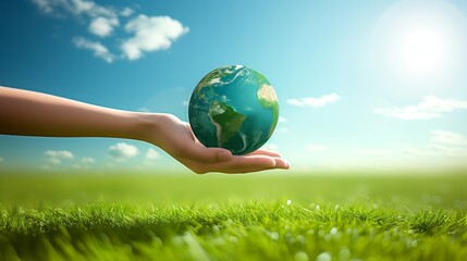 Local Artist Hand Holding Earth on a Sunny Day for Earth Day