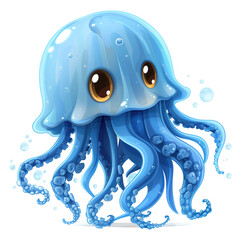 Cute Funny Cartoon JellyFish, Illustration for Children Book, Generative AI