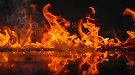 Flammes de passion : l'étreinte ardente du feu sur un fond sombre - obrazy, fototapety, plakaty