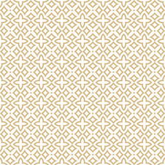 Golden vector geometric floral ornament. Luxury seamless pattern in oriental asian style. Gold texture with flowers, leaves, diamonds, curved shapes, grid, lattice. Simple abstract geo background