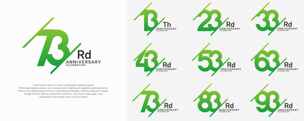anniversary vector set with green color and slash for celebration purpose