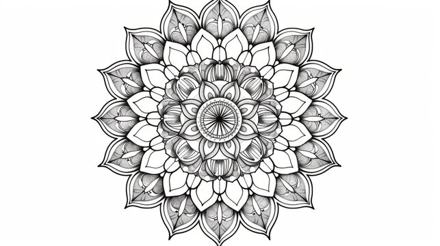 Black and white coloring page of mandala