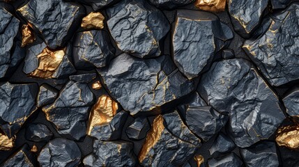 Black slate with golden nuggets, seamless texture