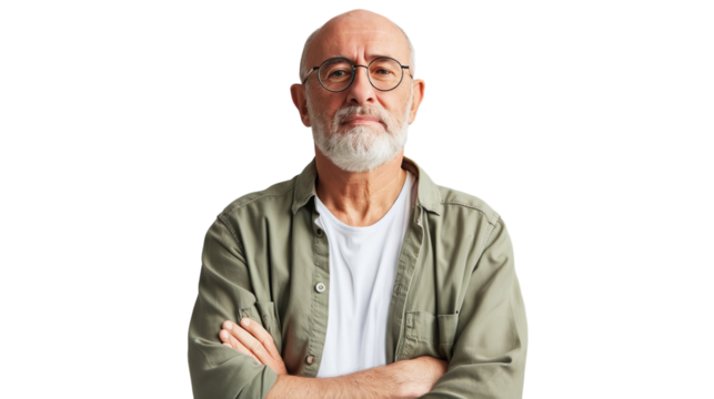 A man with a white beard and glasses standing with his arms crossed