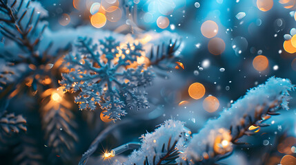 Noël magique : un fond bleu serein de flocons de neige et de merveilles hivernales