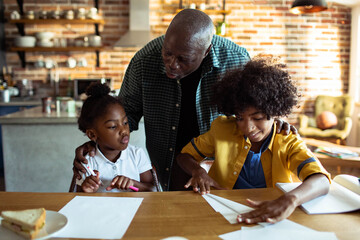 Grandfather Enjoying Drawing Time with Grandchildren