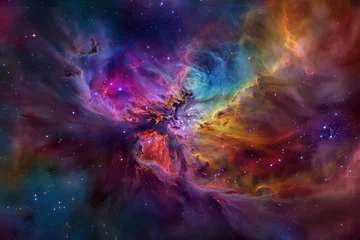 Rolgordijnen Radiant Nebula Composition in a Star-filled Universe.  the cosmos through this exquisite depiction of a colorful space galaxy cloud nebula, encapsulated within a starry night cosmos. © SardarMuhammad
