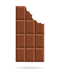 Bitten chocolate bar isolated on white background, dessert, vector illustration in flat style. Chocolate bar on white background. Milk chocolate bar.