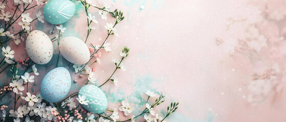 Happy easter day frame background with egg, copy space 