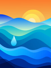 Abstract blue and green water background with gradients.