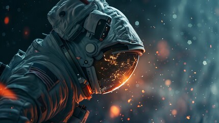 Close-up of an astronaut in a spacesuit in outer space. Space fantasy image. An exploration of the science fiction universe
