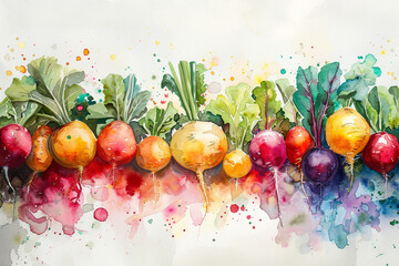 Obraz na płótnie Canvas abstract watercolor of a variety of species of root vegetables