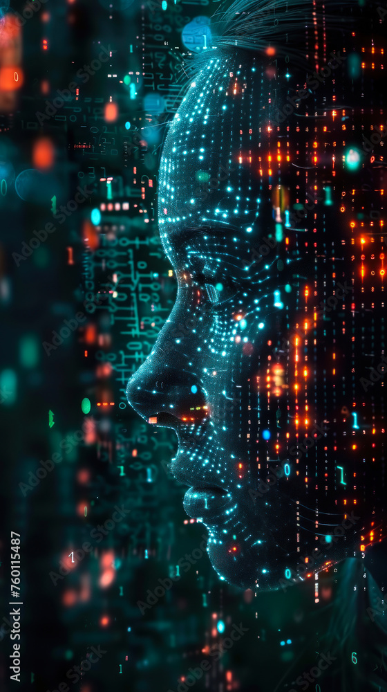 Aufkleber abstract digital human profile with streaming code, symbolizing artificial intelligence, data analys