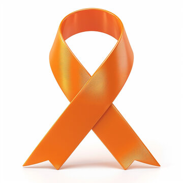 3d orange a ribbon forming a circle representing hope in the fight against cancer, one end of the ribbon stretched and the other end is long forming several ripples of the image COMIC icon, MATTE WITH