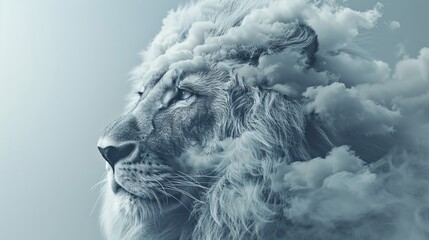 Cloud in the form of a lion. Business metaphor in the form of a cloudy aggressive lion