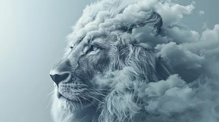 Fotobehang Cloud in the form of a lion. Business metaphor in the form of a cloudy aggressive lion © vannet