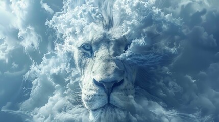 Cloud in the form of a lion. Business metaphor in the form of a cloudy aggressive lion - obrazy, fototapety, plakaty