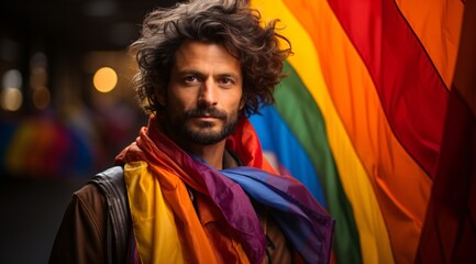 A man with a rainbow flag