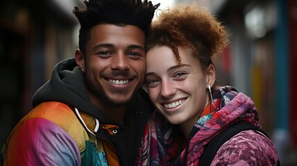 A man and a woman are smiling at the camera
