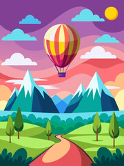 Fototapeta na wymiar Hot air balloons float gracefully over a picturesque landscape, creating a serene and inspiring scene.