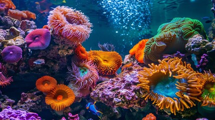 Fototapeta na wymiar Colorful coral reef and anemone image background