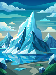 Iceberg landscape vector background with a towering glacier emerging from the ocean. - obrazy, fototapety, plakaty