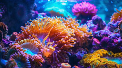 Naklejka na ściany i meble Colorful coral reef and anemone image background