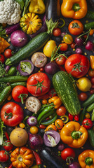 Many fresh assorted vegetables, seamless background