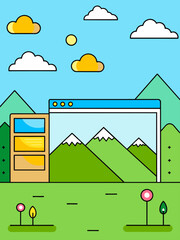 Internet template vector landscape background in cyan and blue gradient.