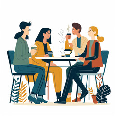 vector illustration of people discussing and drinking coffee