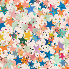 multicolored cut star party confetti, in the style of bright pastels, birds-eye-view, loose handling of pain