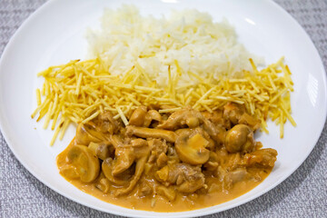 Traditional chicken stroganoff with mushrooms