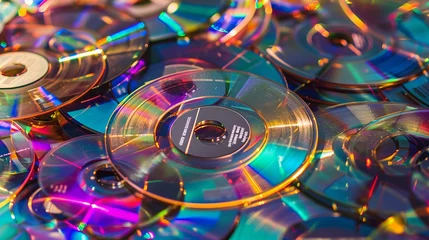 Store enrouleur Magasin de musique Colorful stack of CDs in a chaotic pile, showing various shades and hues of digital music storage