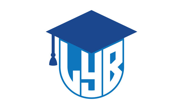 LYB initial letter academic logo design vector template. school college logo, university logo, graduation cap logo, institute logo, educational logo, library logo, teaching logo, book shop, varsity	
