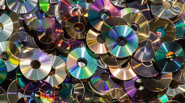Colorful stack of CDs in a chaotic pile, showing various shades and hues of digital music storage