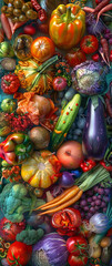 Fototapeta premium a huge amount of different vegetables, in the style of vibrant, high-energy imagery, vray, multiple exposure