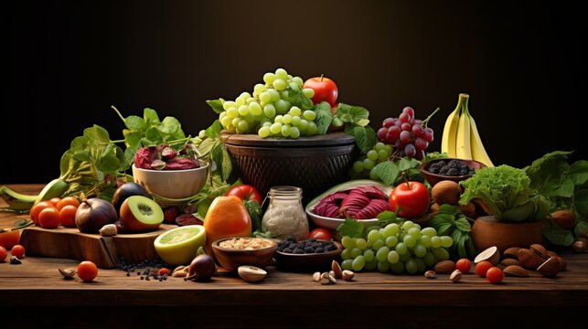 This image shows a bountiful arrangement of fresh fruits and vegetables, perfect for themes of healthy eating and nutrition