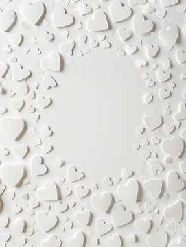 white background with hearts of different sizes, a lot of free space, empty middle