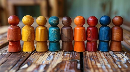 Wooden figures symbolizing diversity within the group as well as their commitment towards positive diligently and together.