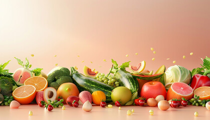 photorealistic fruit and vegetables panoramic background, light background
