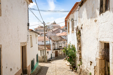 a cobbled street in Segura town, municipality of Idanha-a-Nova, province of Beira Baixa, Castelo Branco, Portugal - 760121437
