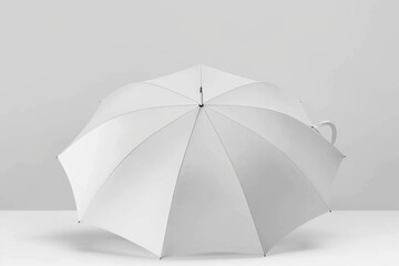Ethereal Elegance: A Serene White Umbrella Gracefully Resting on a Minimalistic Table. Generative AI.