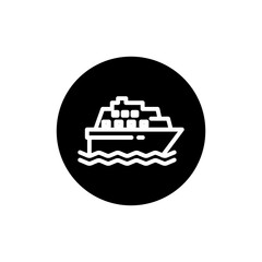 
side view of transport ship icon, sign symbol simple line style. Concept of vehicles, transportation of goods, logistics and people. Vector illustration isolated on white background.
