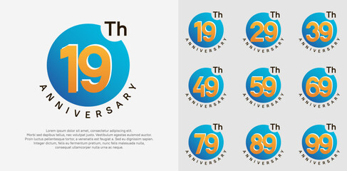 anniversary logotype vector set with blue color circle and orange number can be use for celebration moment