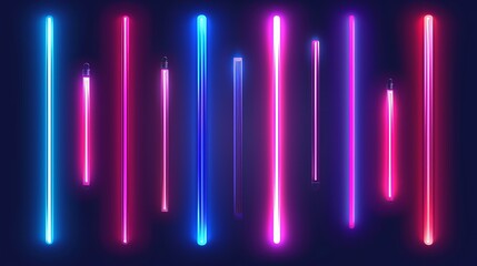 A longer description delving into the array of colors and the captivating visual effect of the neon tubes arranged in a darkroom - obrazy, fototapety, plakaty