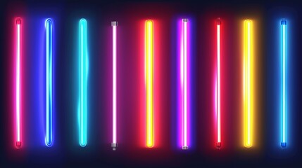 A 190 character detailed image showcasing the collection of neon lights with various colors, creating a harmonious visual on a dark backdrop