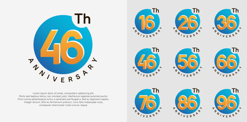 anniversary logotype vector set with blue color circle and orange number can be use for celebration moment